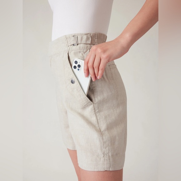 Athleta Voyager Linen Shorts 6” inseam in Beige size 14 - Picture 3 of 12